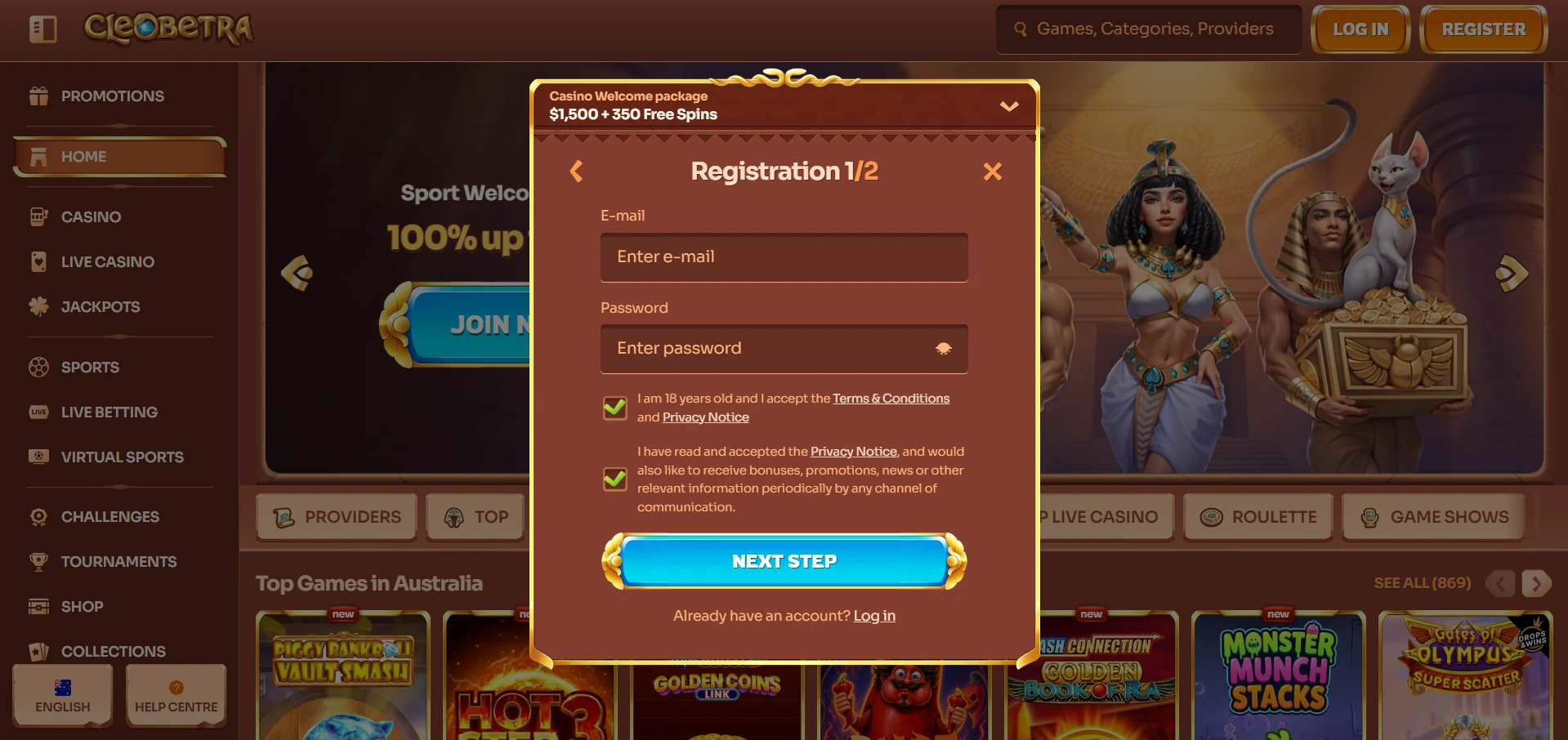 Cleobetra Registration 1/2 form